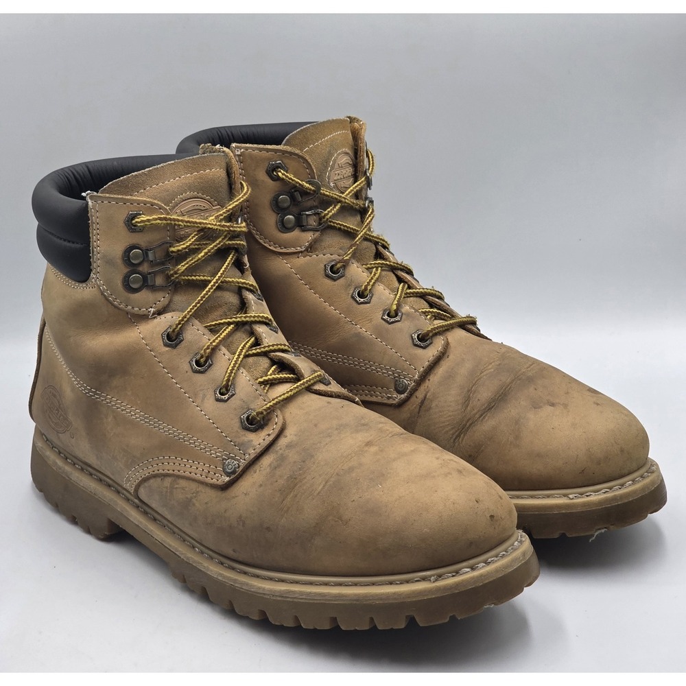 Dickies Raider Work Boots Mens 12 Wheat Leather Soft Toe Slip Resistant Work